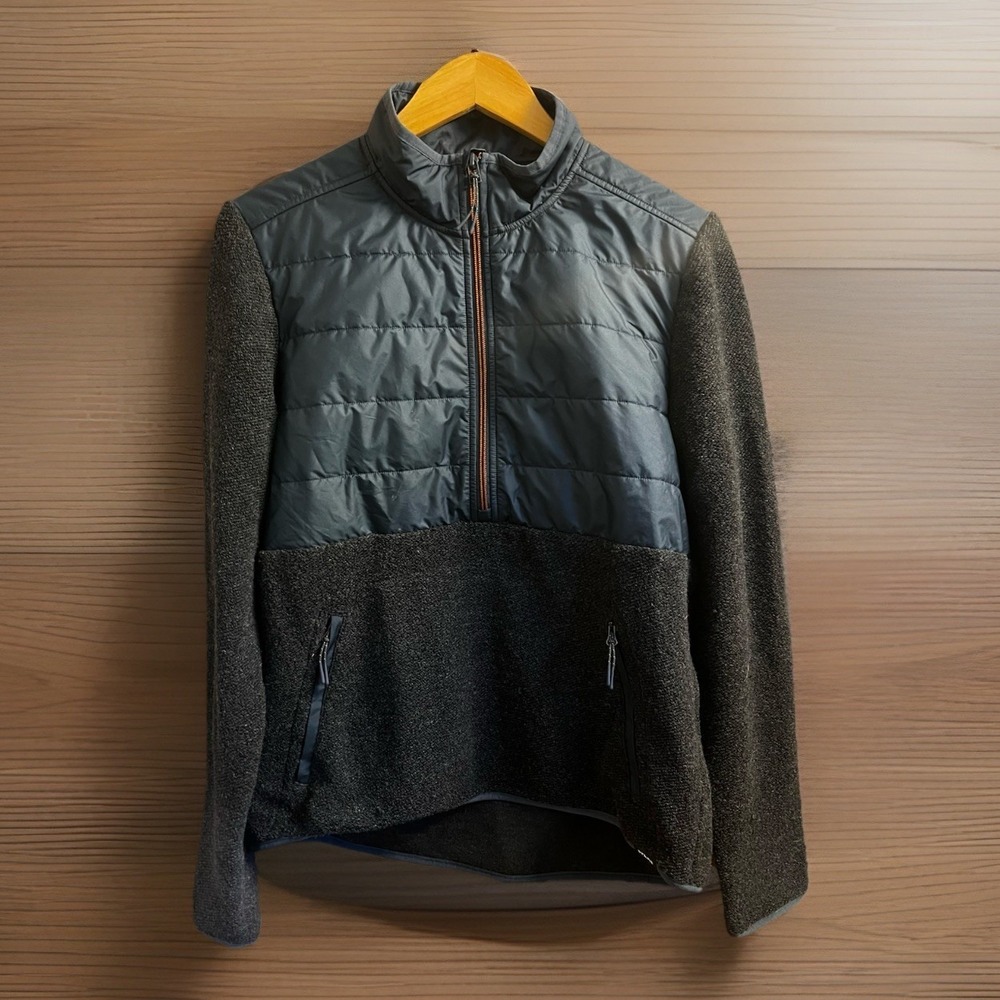 Prana Grey Blue Heather Incrediwool Wool Blend 1/2 Zip Pullover Jacket Small
